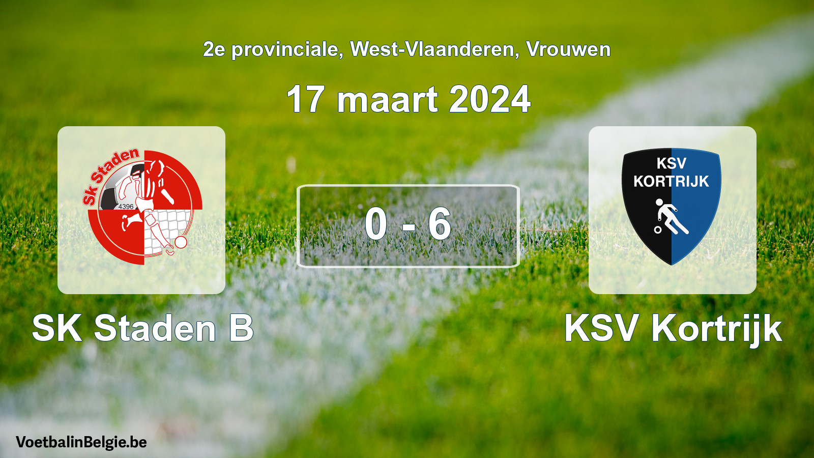 Gespeelde wedstrijd vrouwenvoetbal: SK Staden B - KSV Kortrijk 0 - 6 (17 maart 2024)