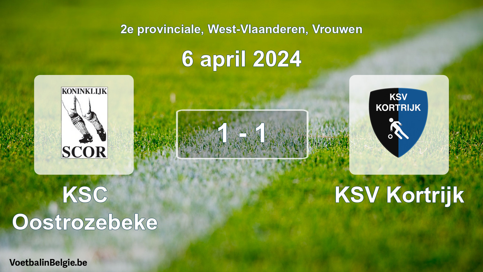 Gespeelde wedstrijd vrouwenvoetbal: KSC Oostrozebeke - KSV Kortrijk 1 - 1 (6 april 2024)