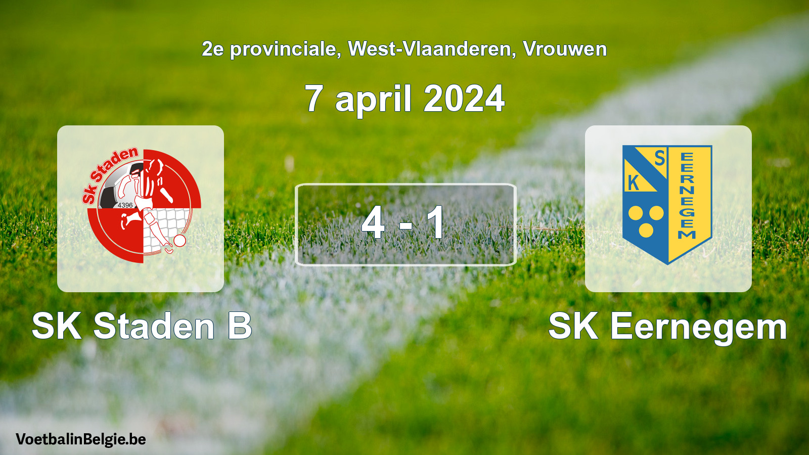 Gespeelde wedstrijd vrouwenvoetbal: SK Staden B - SK Eernegem 4 - 1 (7 april 2024)