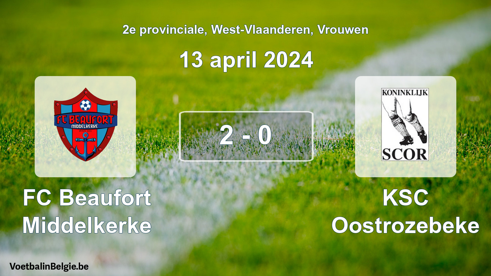 Gespeelde wedstrijd vrouwenvoetbal: FC Beaufort Middelkerke - KSC Oostrozebeke 2 - 0 (13 april 2024)