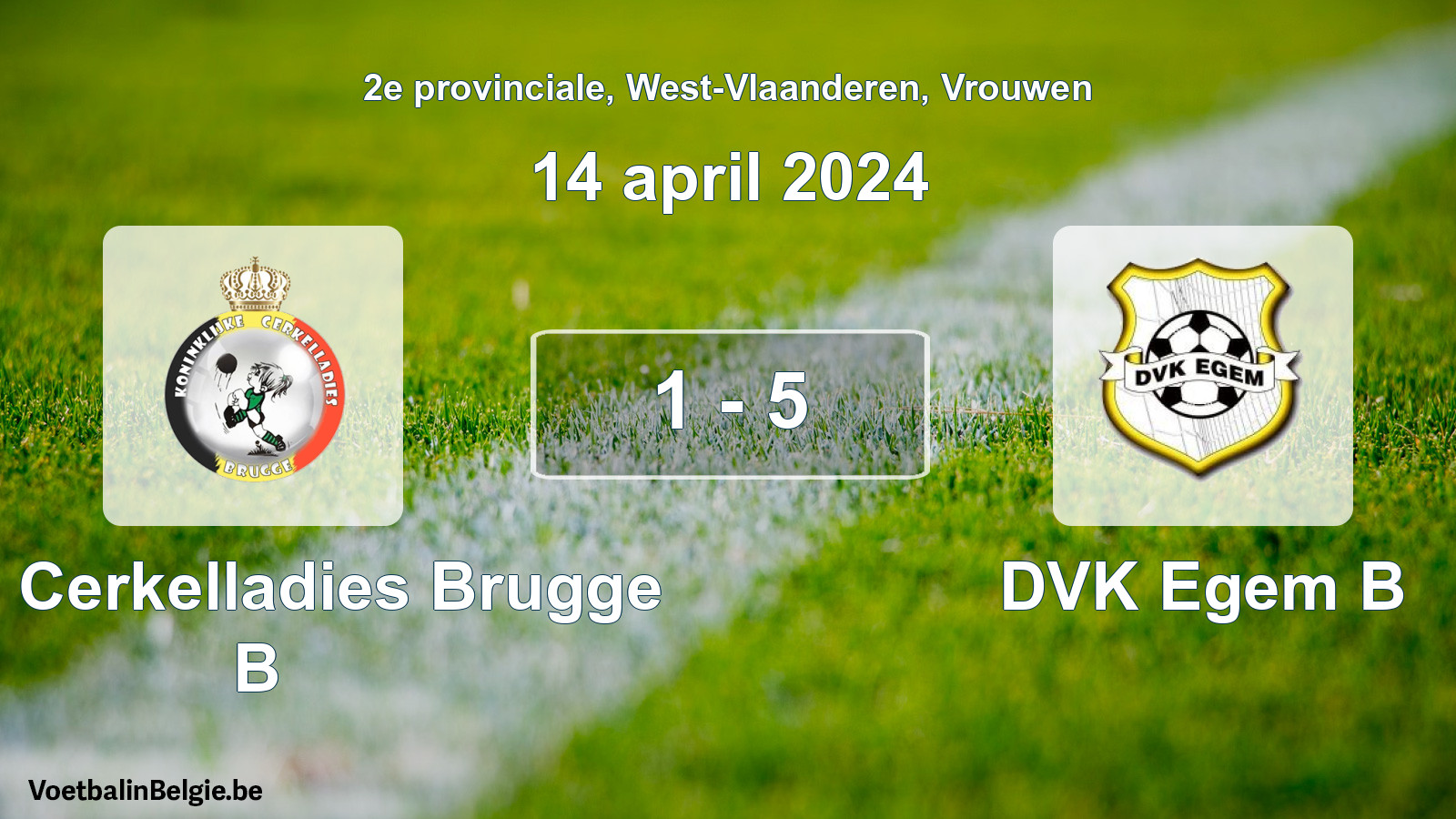 Gespeelde wedstrijd vrouwenvoetbal: Kon. Cerkelladies Brugge B - DVK Egem B 1 - 5 (14 april 2024)