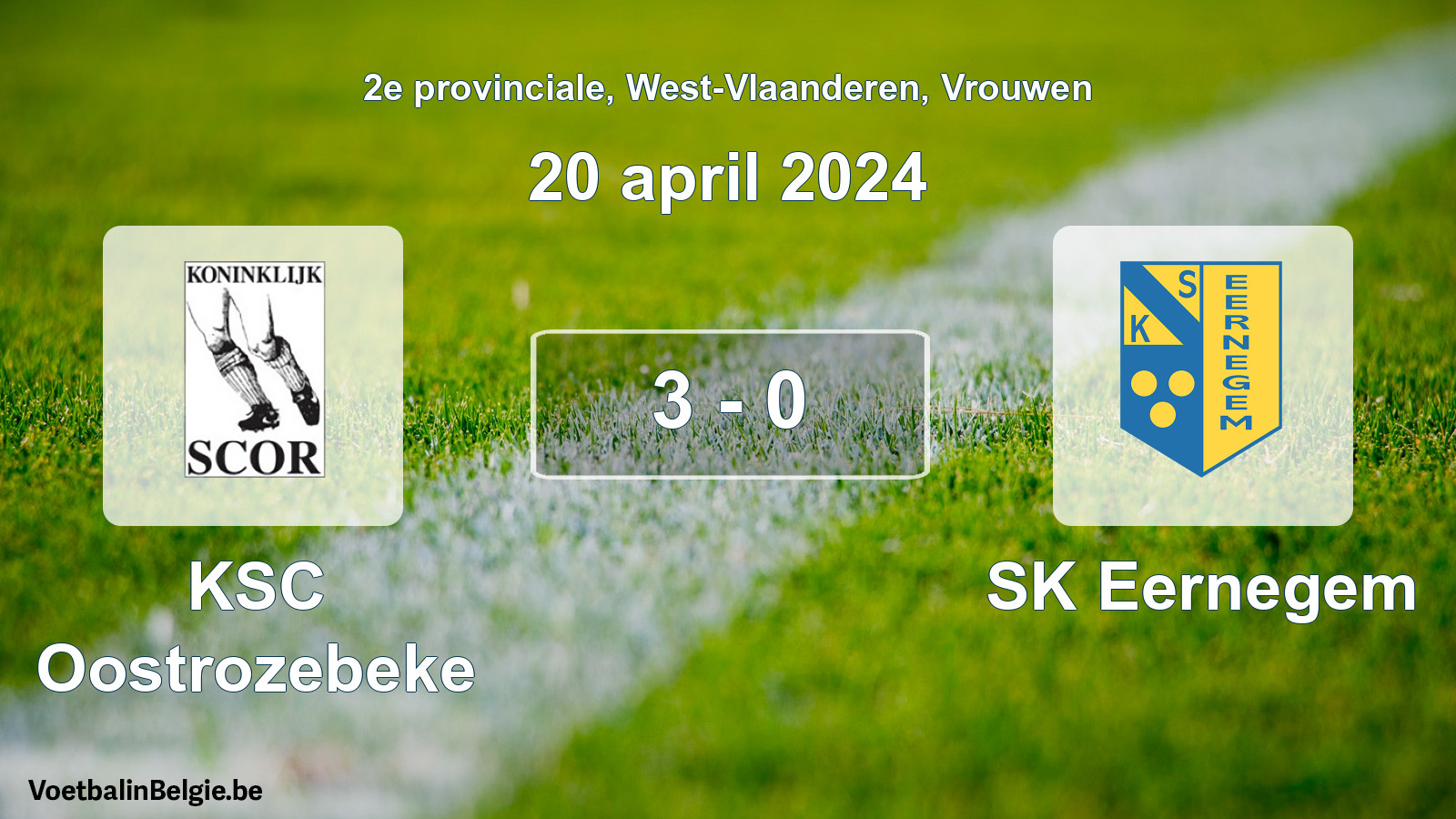 Gespeelde wedstrijd vrouwenvoetbal: KSC Oostrozebeke - SK Eernegem 3 - 0 (20 april 2024)