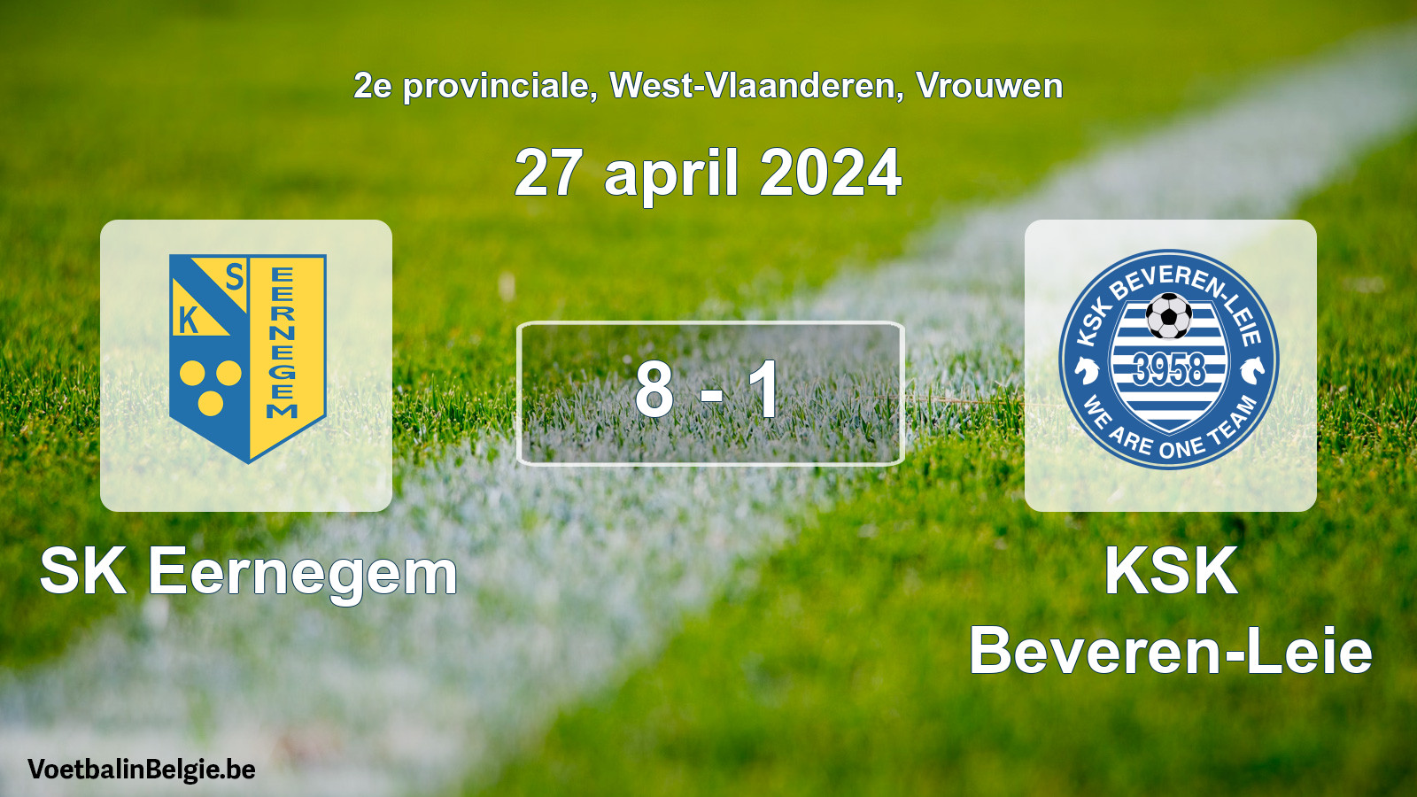 Gespeelde wedstrijd vrouwenvoetbal: SK Eernegem - KSK Beveren-Leie 8 - 1 (27 april 2024)