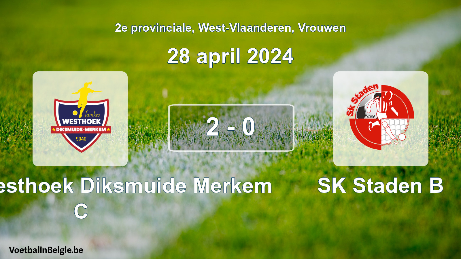 Gespeelde wedstrijd vrouwenvoetbal: Famkes Westhoek Diksmuide Merkem C - SK Staden B 2 - 0 (28 april 2024)