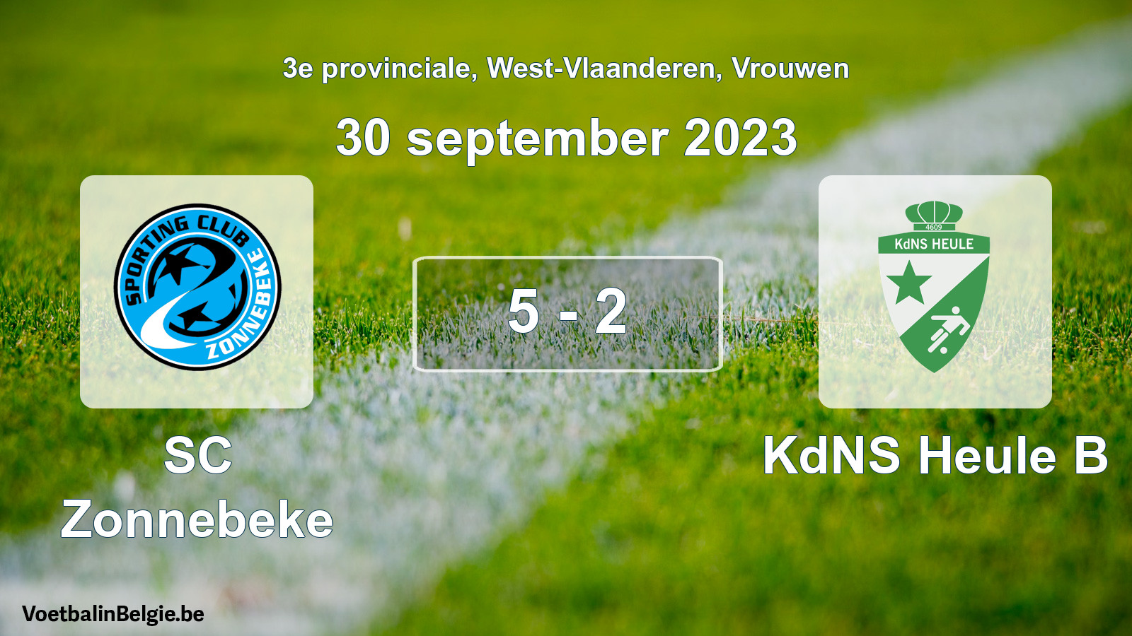 Gespeelde wedstrijd vrouwenvoetbal: SC Zonnebeke - KdNS Heule B 5 - 2 (30 september 2023)