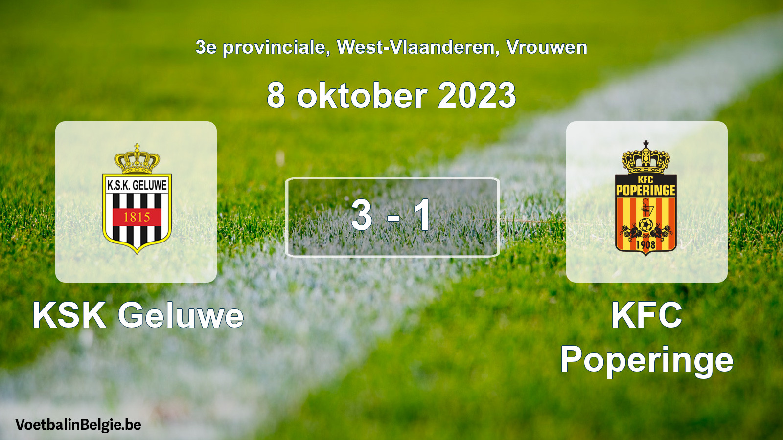 Gespeelde wedstrijd vrouwenvoetbal: KSK Geluwe - KFC Poperinge 3 - 1 (8 oktober 2023)