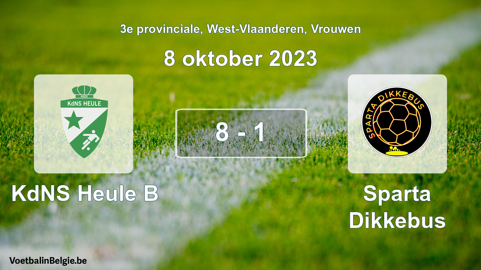 Gespeelde wedstrijd vrouwenvoetbal: KdNS Heule B - Sparta Dikkebus 8 - 1 (8 oktober 2023)