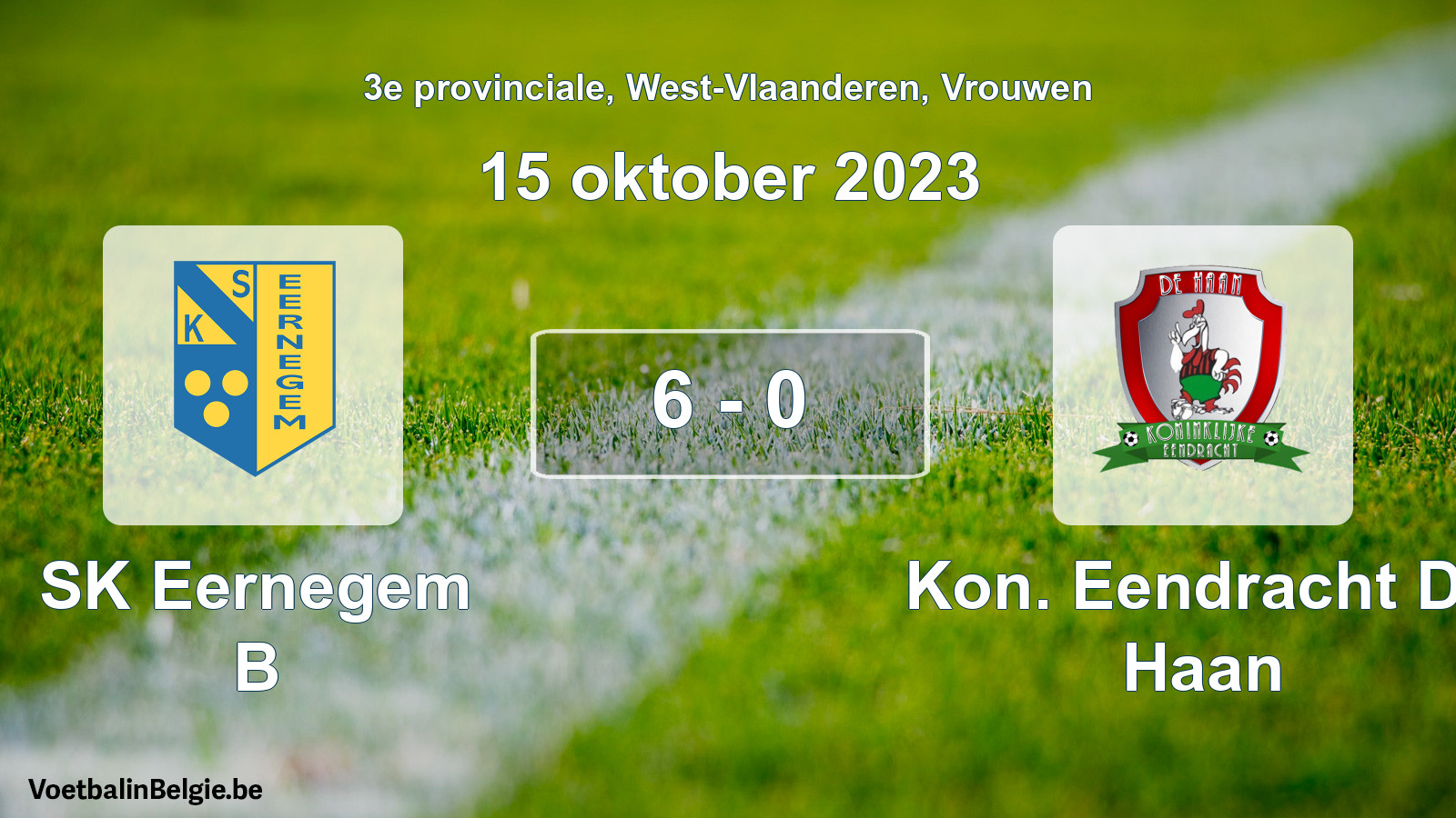 Gespeelde wedstrijd vrouwenvoetbal: SK Eernegem B - Kon. Eendracht De Haan 6 - 0 (15 oktober 2023)