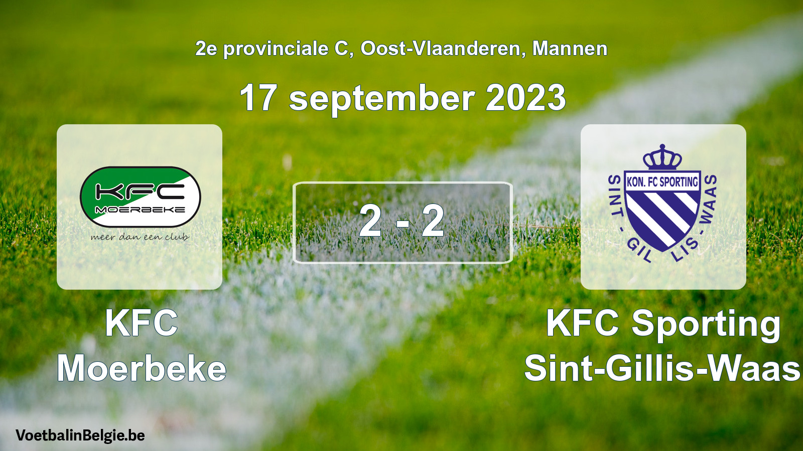 Gespeelde wedstrijd mannenvoetbal: KFC Moerbeke - KFC Sporting Sint-Gillis-Waas 2 - 2 (17 september 2023)