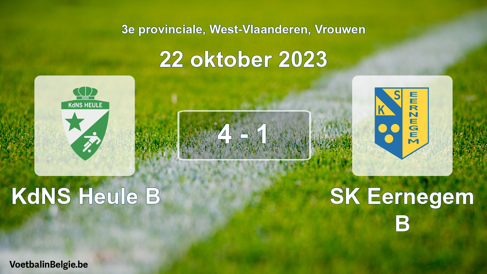 Gespeelde wedstrijd vrouwenvoetbal: KdNS Heule B - SK Eernegem B 4 - 1 (22 oktober 2023)