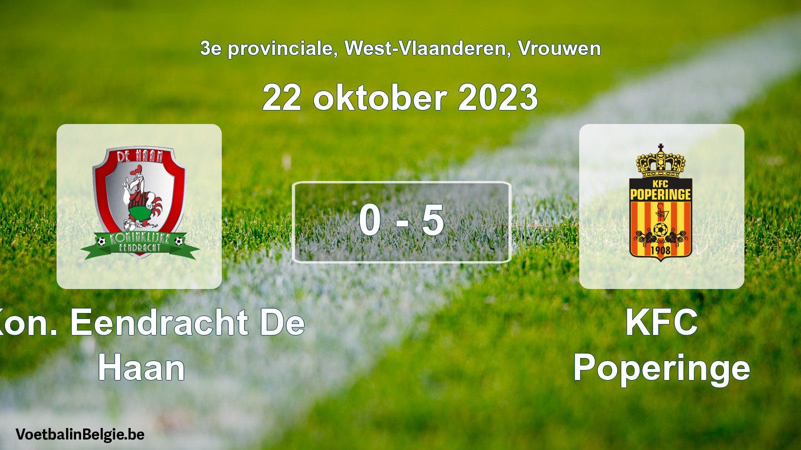 Gespeelde wedstrijd vrouwenvoetbal: Kon. Eendracht De Haan - KFC Poperinge 0 - 5 (22 oktober 2023)