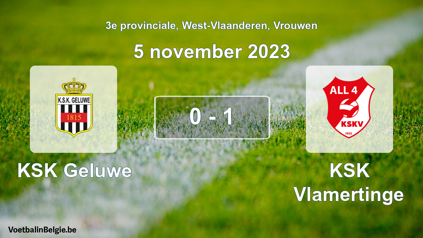 Gespeelde wedstrijd vrouwenvoetbal: KSK Geluwe - KSK Vlamertinge 0 - 1 (5 november 2023)