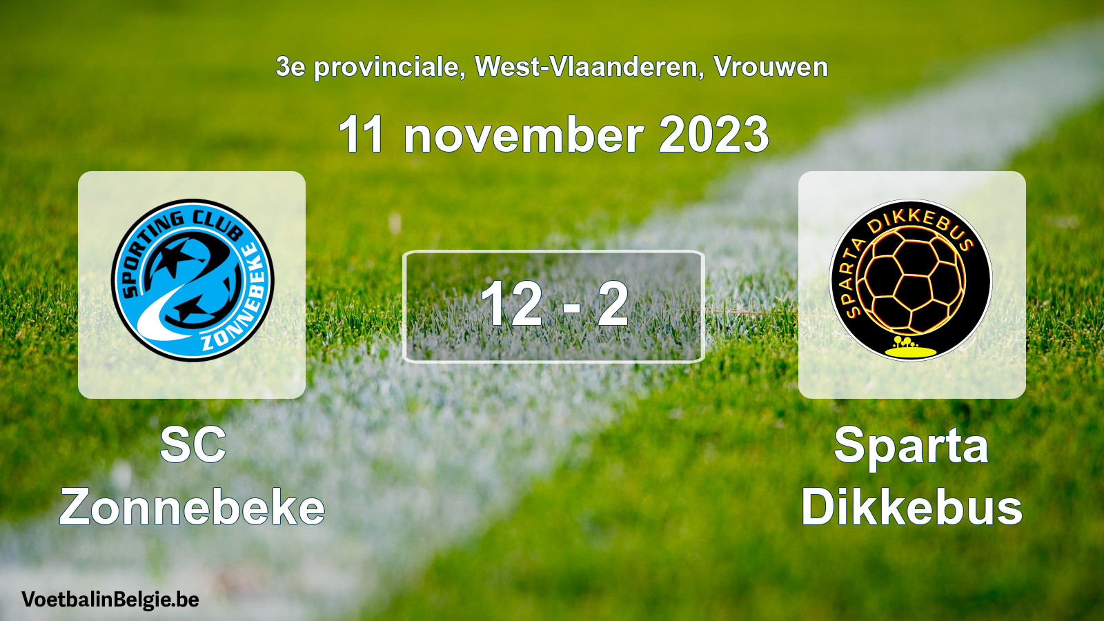 Gespeelde wedstrijd vrouwenvoetbal: SC Zonnebeke - Sparta Dikkebus 12 - 2 (11 november 2023)