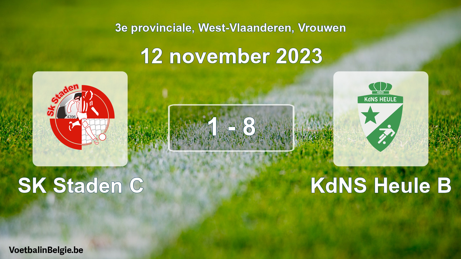 Gespeelde wedstrijd vrouwenvoetbal: SK Staden C - KdNS Heule B 1 - 8 (12 november 2023)