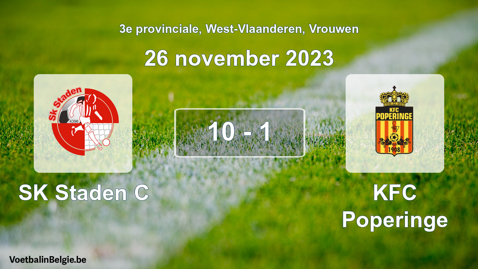 Gespeelde wedstrijd vrouwenvoetbal: SK Staden C - KFC Poperinge 10 - 1 (26 november 2023)