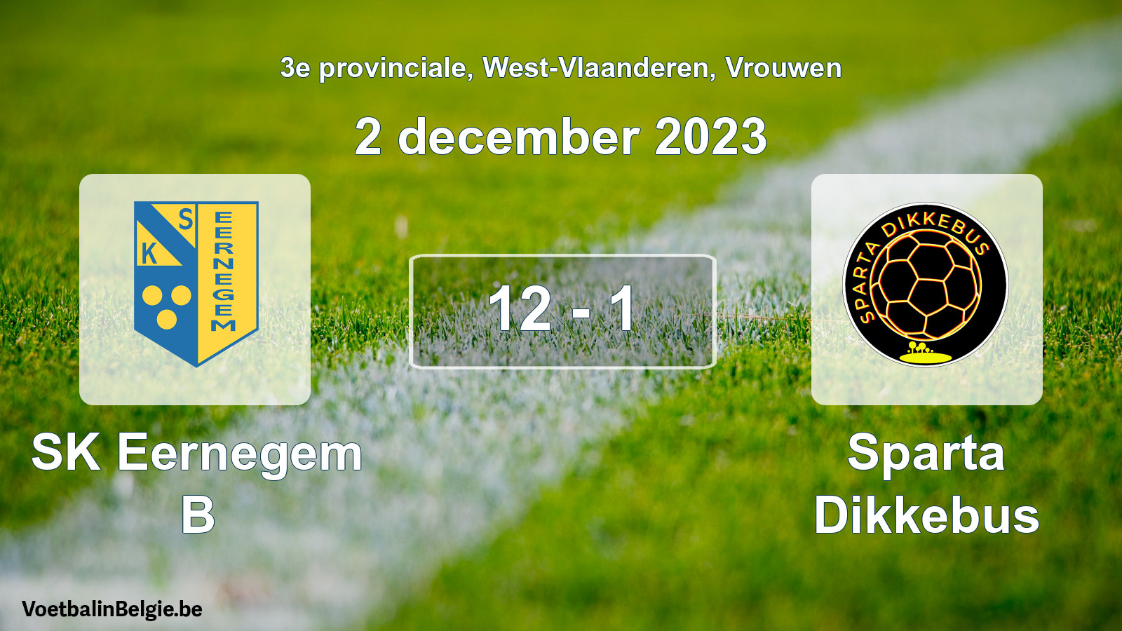 Gespeelde wedstrijd vrouwenvoetbal: SK Eernegem B - Sparta Dikkebus 12 - 1 (2 december 2023)