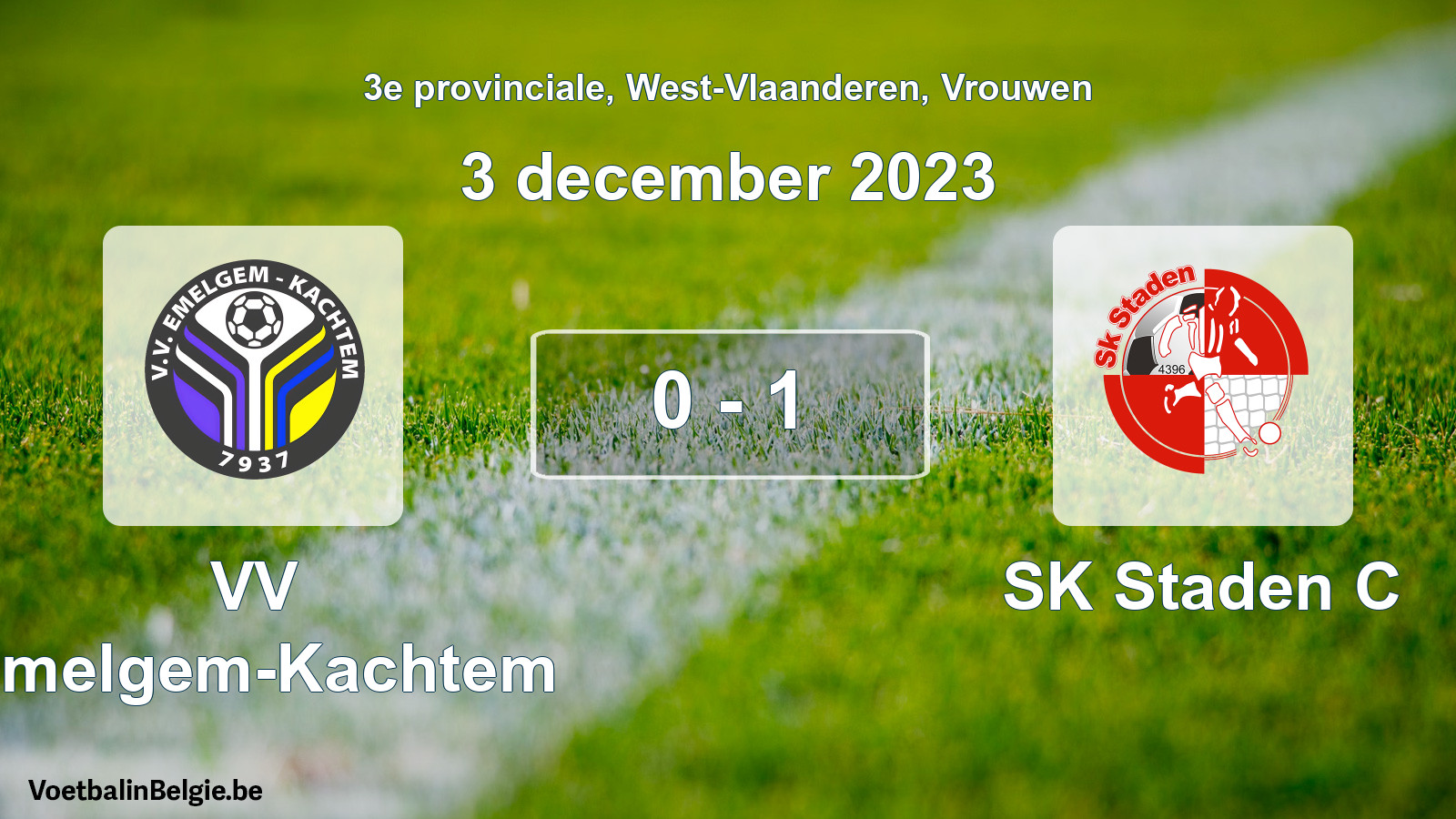 Gespeelde wedstrijd vrouwenvoetbal: VV Emelgem-Kachtem - SK Staden C 0 - 1 (3 december 2023)