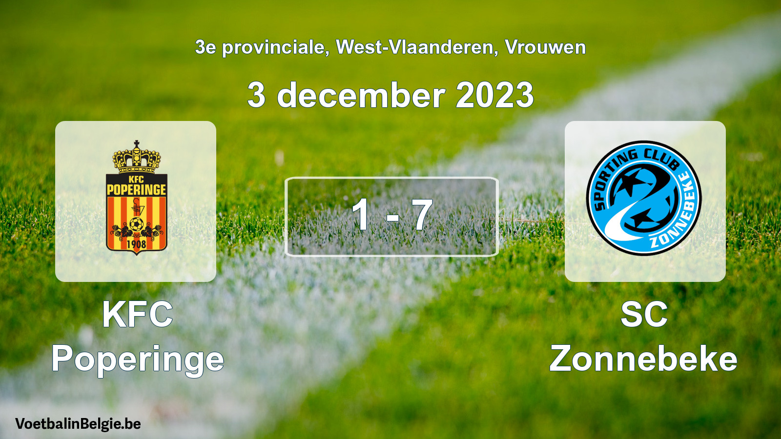 Gespeelde wedstrijd vrouwenvoetbal: KFC Poperinge - SC Zonnebeke 1 - 7 (3 december 2023)