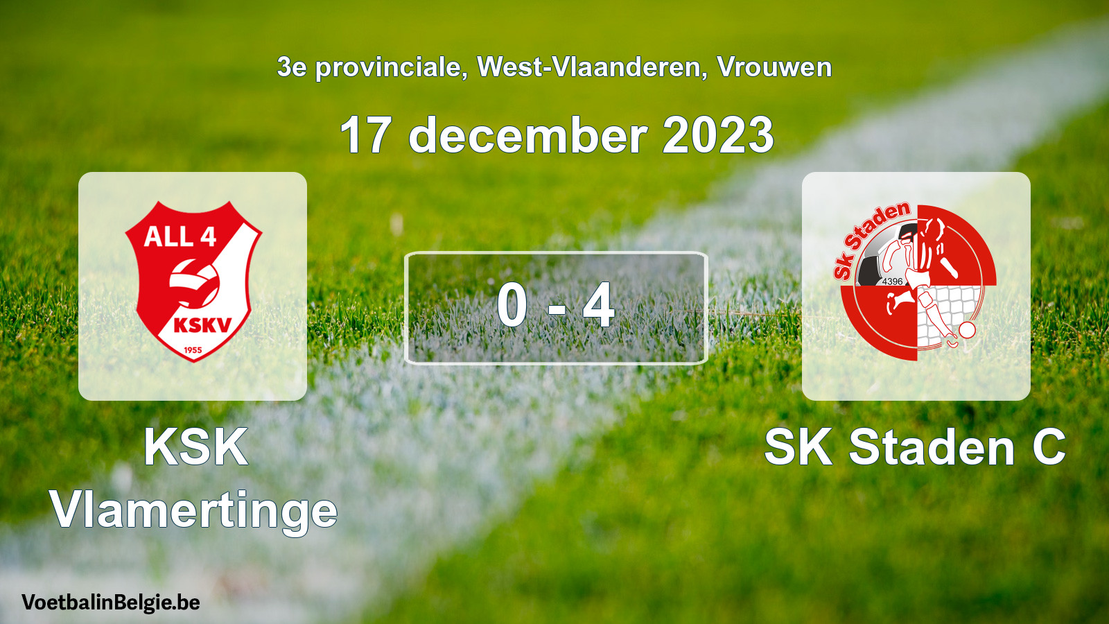 Gespeelde wedstrijd vrouwenvoetbal: KSK Vlamertinge - SK Staden C 0 - 4 (17 december 2023)