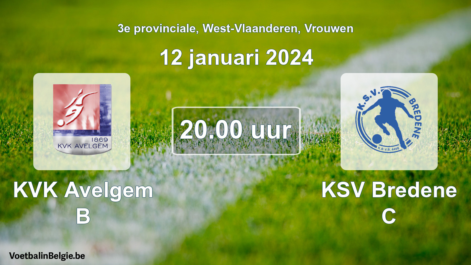 Match prévu football femmes: KVK Avelgem B - KSV Bredene C (12 janvier 2024)