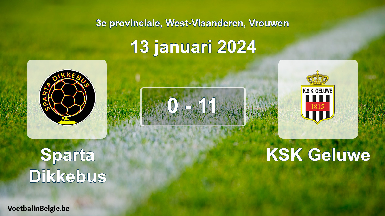 Gespeelde wedstrijd vrouwenvoetbal: Sparta Dikkebus - KSK Geluwe 0 - 11 (13 januari 2024)