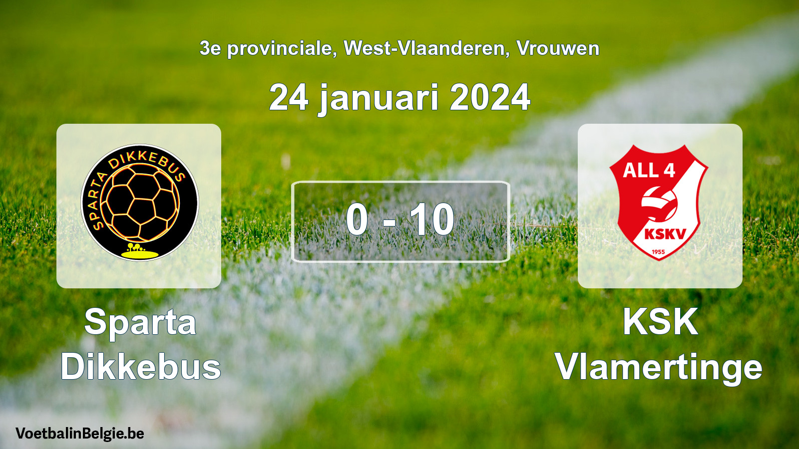Gespeelde wedstrijd vrouwenvoetbal: Sparta Dikkebus - KSK Vlamertinge 0 - 10 (24 januari 2024)