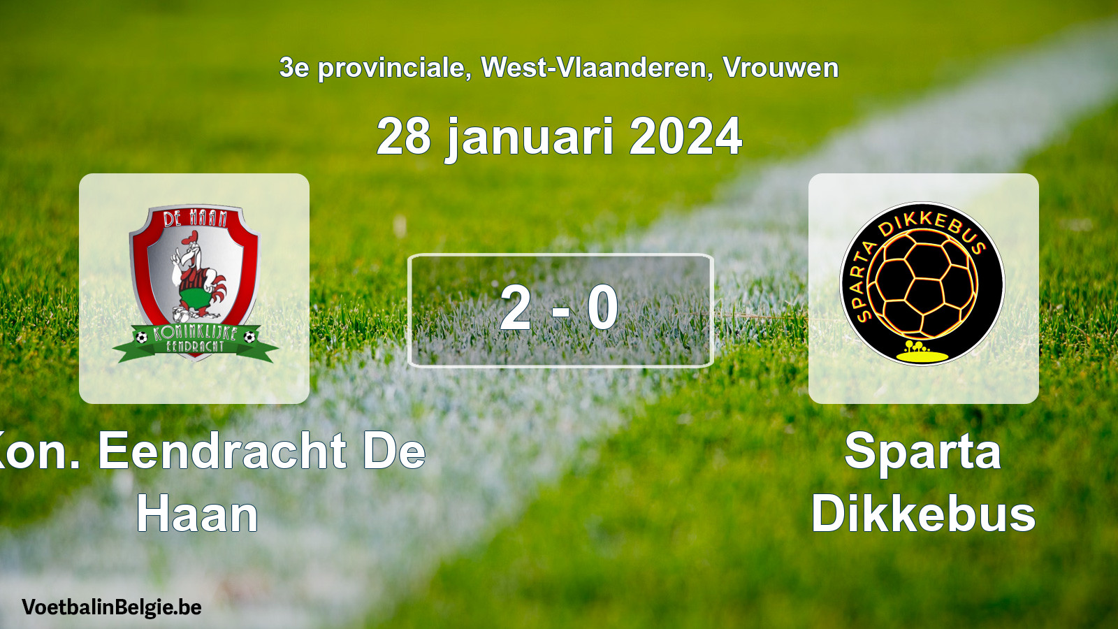 Gespeelde wedstrijd vrouwenvoetbal: Kon. Eendracht De Haan - Sparta Dikkebus 2 - 0 (28 januari 2024)