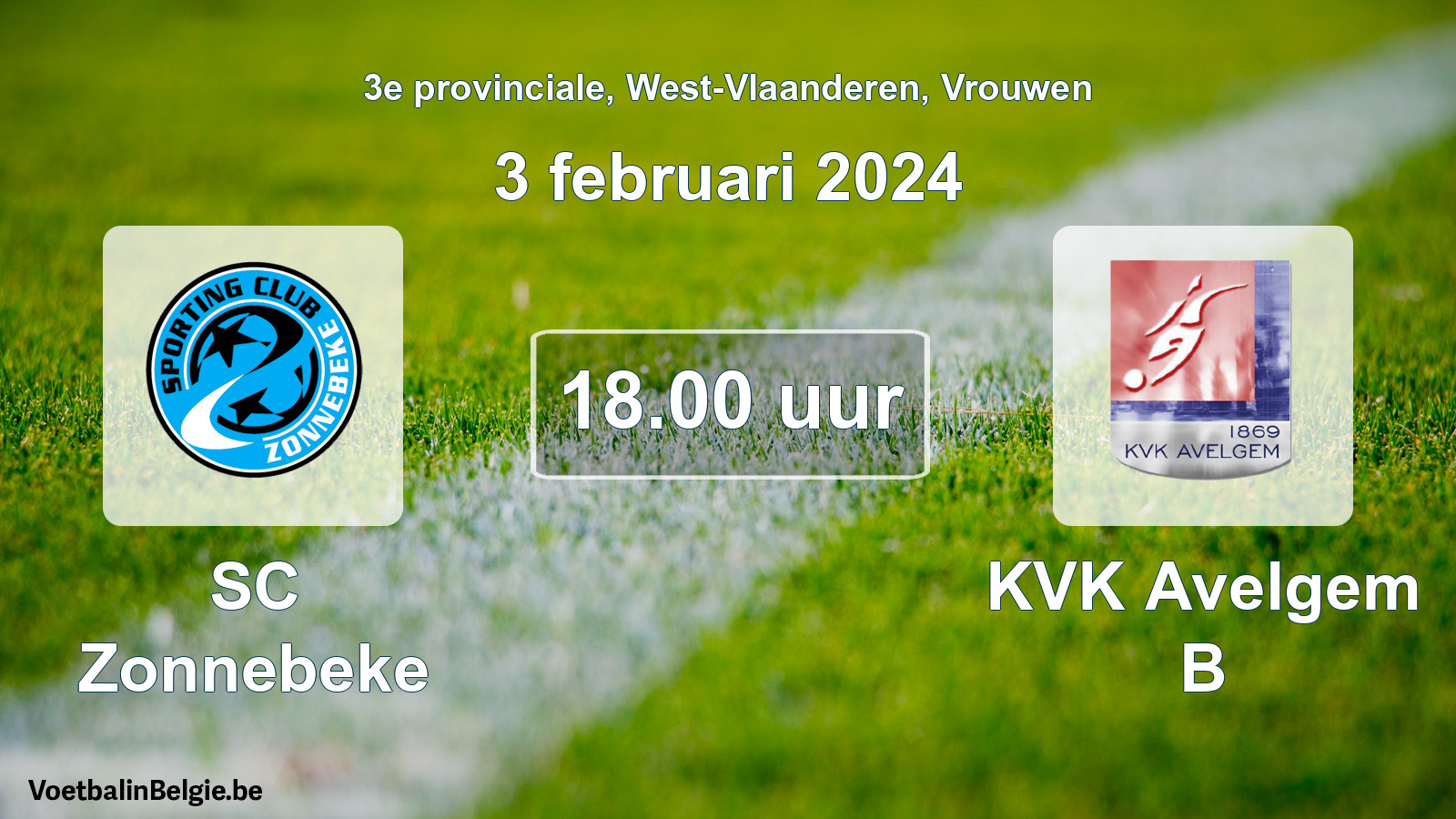 Geplantes Spiel frauen-Fußball: SC Zonnebeke - KVK Avelgem B (3 Februar 2024)