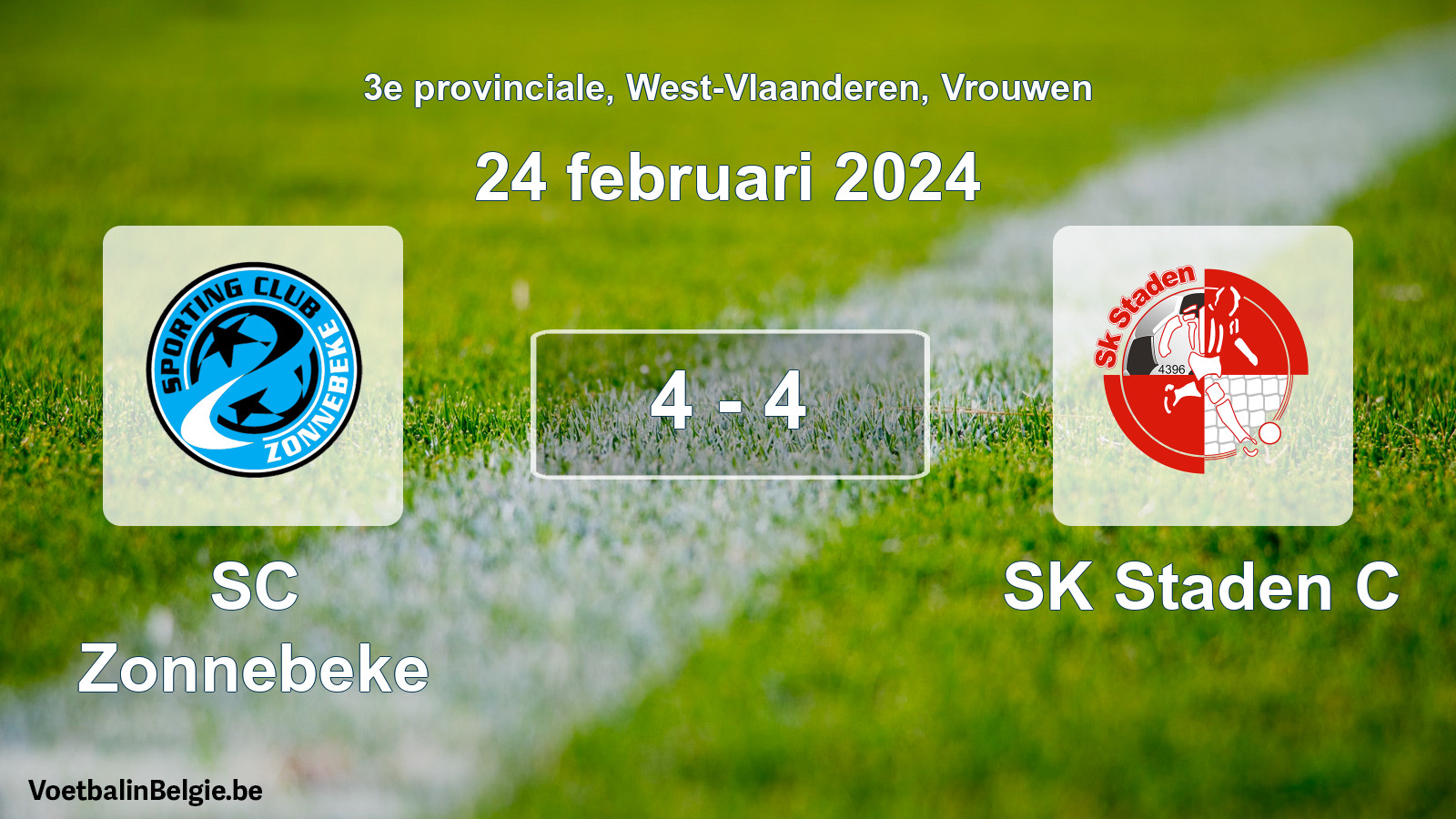 Gespeelde wedstrijd vrouwenvoetbal: SC Zonnebeke - SK Staden C 4 - 4 (24 februari 2024)