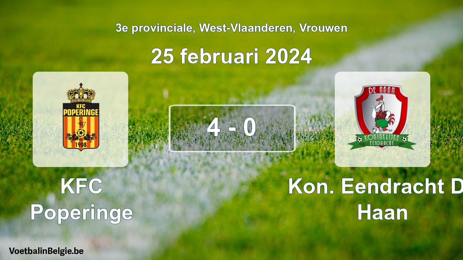 Gespeelde wedstrijd vrouwenvoetbal: KFC Poperinge - Kon. Eendracht De Haan 4 - 0 (25 februari 2024)