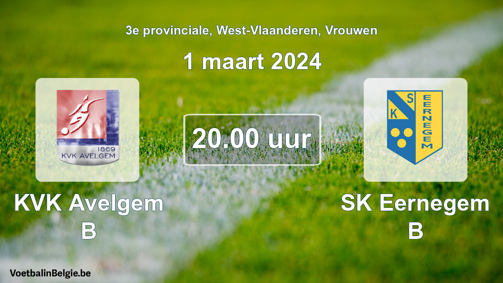 Match prévu football femmes: KVK Avelgem B - SK Eernegem B (1 mars 2024)