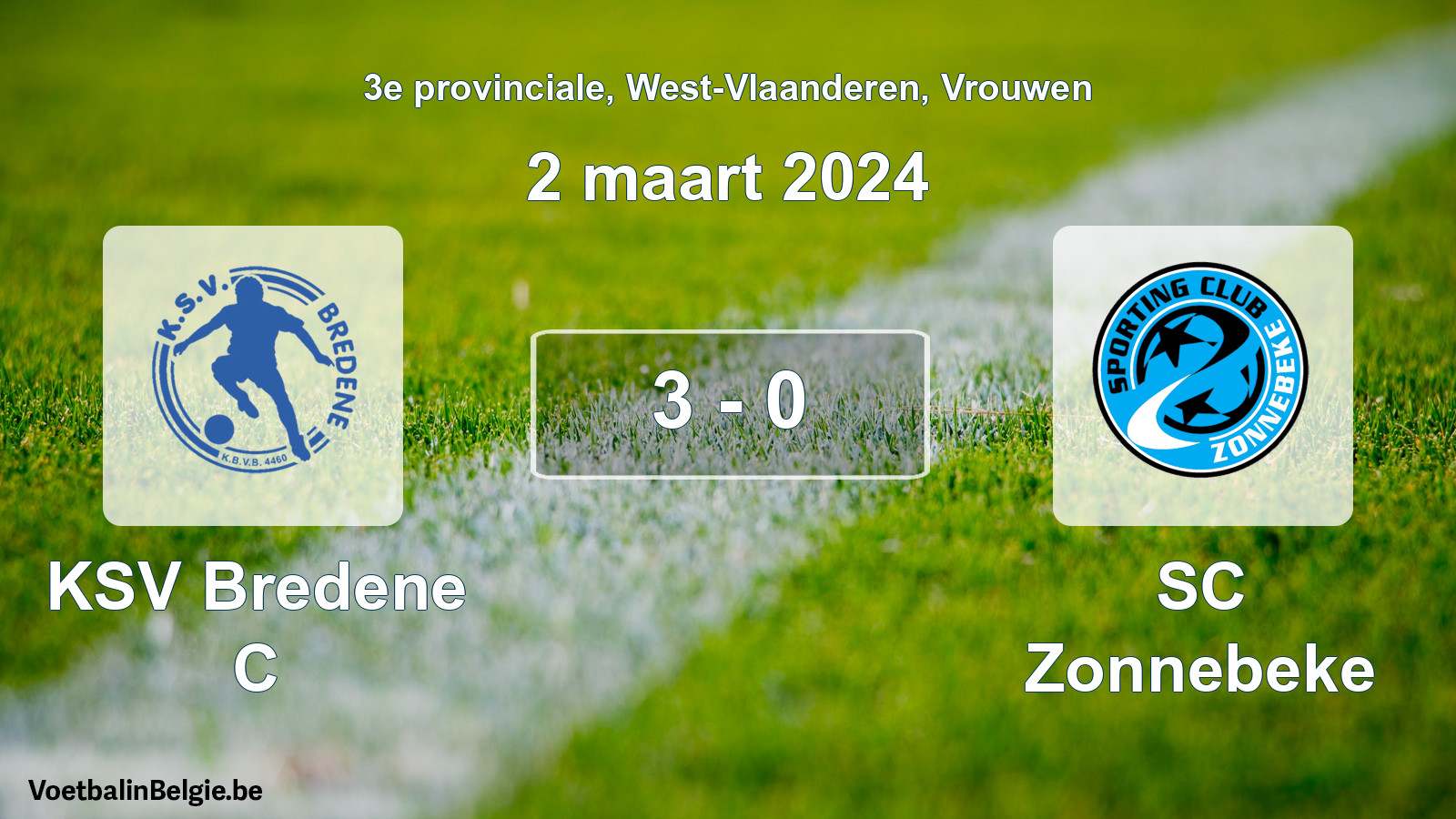 Gespeelde wedstrijd vrouwenvoetbal: KSV Bredene C - SC Zonnebeke 3 - 0 (2 maart 2024)