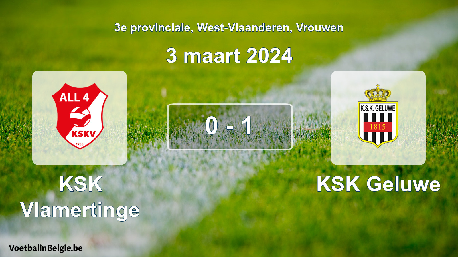 Gespeelde wedstrijd vrouwenvoetbal: KSK Vlamertinge - KSK Geluwe 0 - 1 (3 maart 2024)