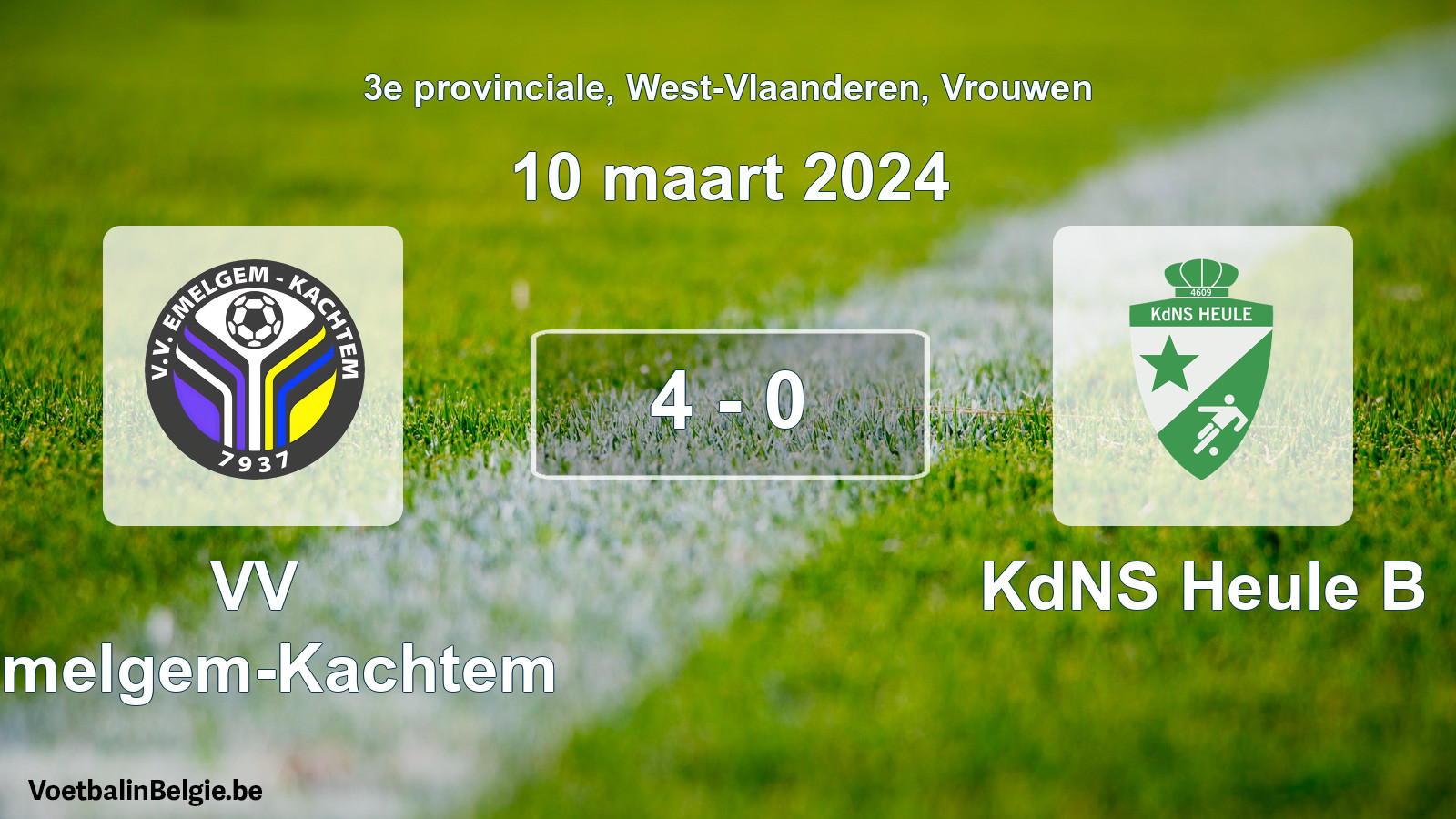 Gespeelde wedstrijd vrouwenvoetbal: VV Emelgem-Kachtem - KdNS Heule B 4 - 0 (10 maart 2024)