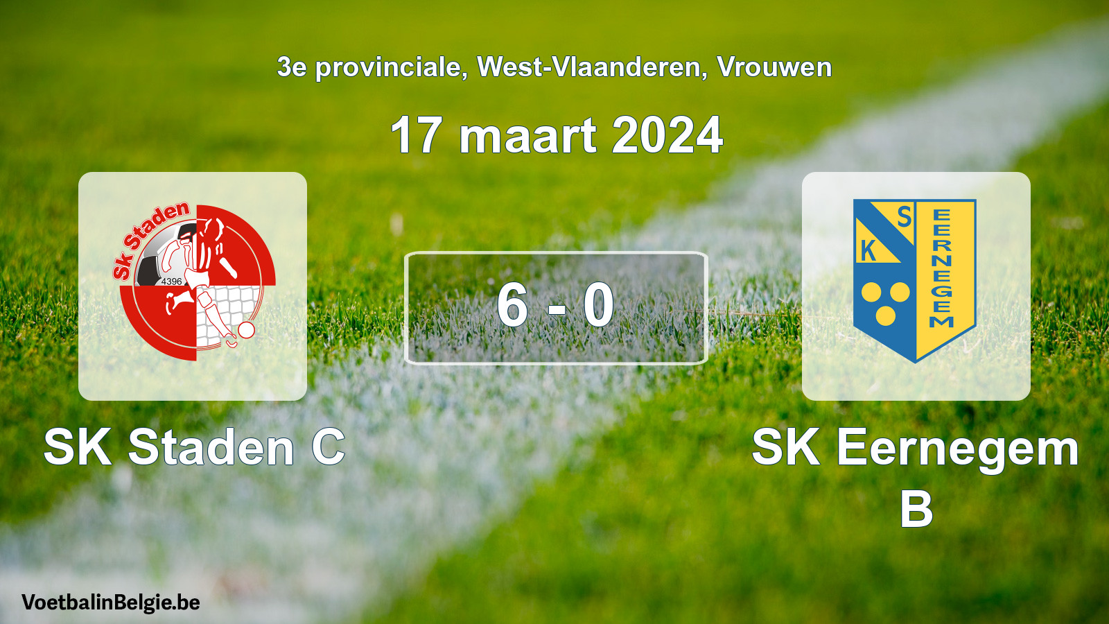 Gespeelde wedstrijd vrouwenvoetbal: SK Staden C - SK Eernegem B 6 - 0 (17 maart 2024)