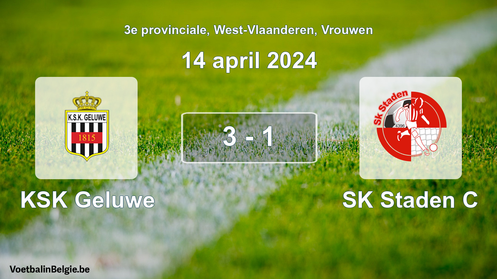 Gespeelde wedstrijd vrouwenvoetbal: KSK Geluwe - SK Staden C 3 - 1 (14 april 2024)
