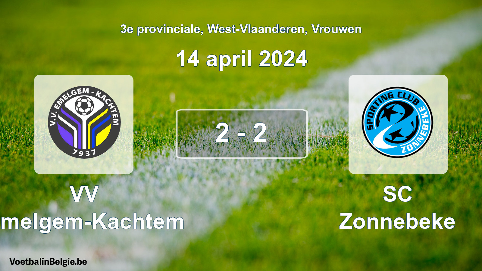 Gespeelde wedstrijd vrouwenvoetbal: VV Emelgem-Kachtem - SC Zonnebeke 2 - 2 (14 april 2024)
