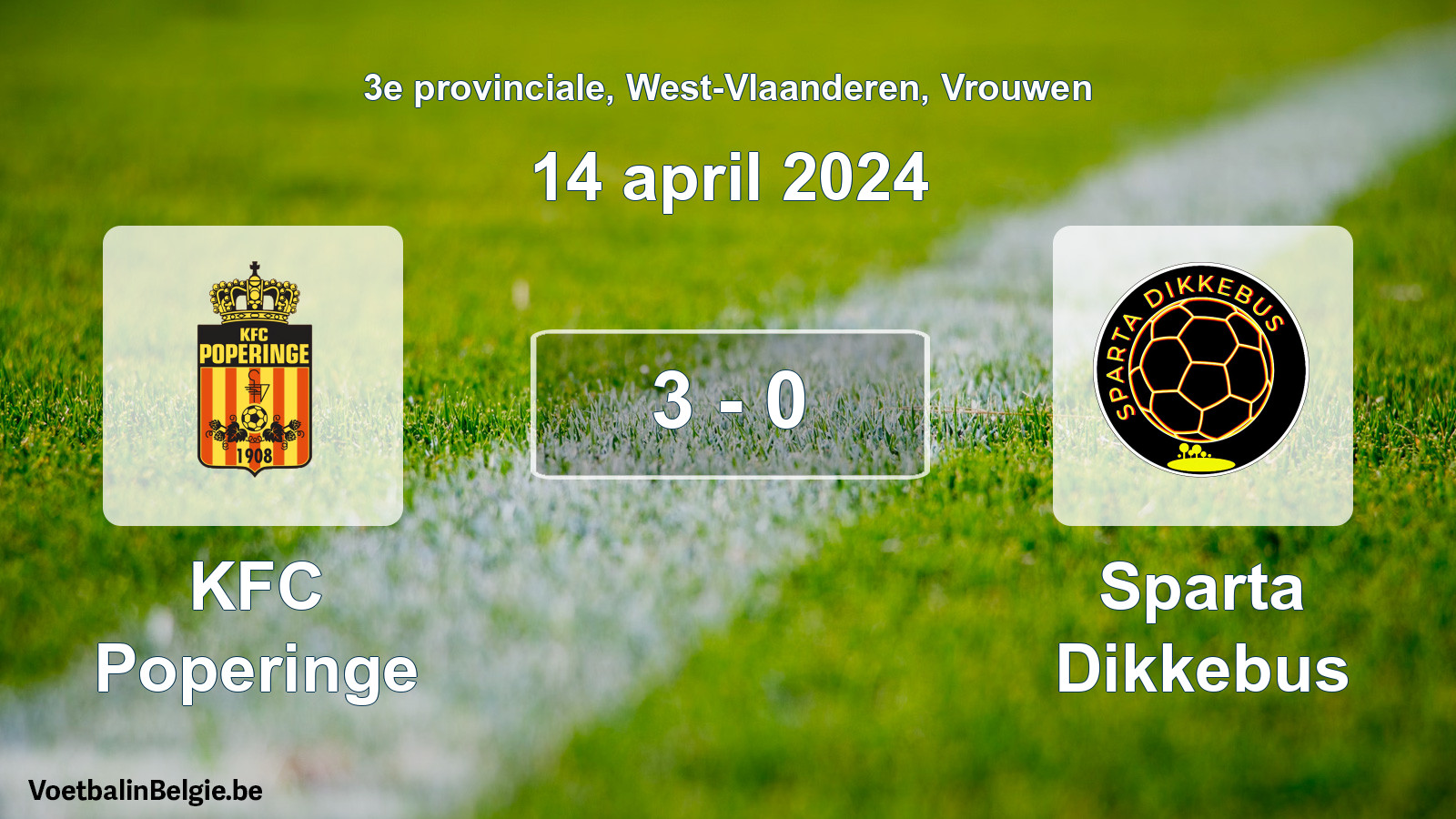 Gespeelde wedstrijd vrouwenvoetbal: KFC Poperinge - Sparta Dikkebus 3 - 0 (14 april 2024)