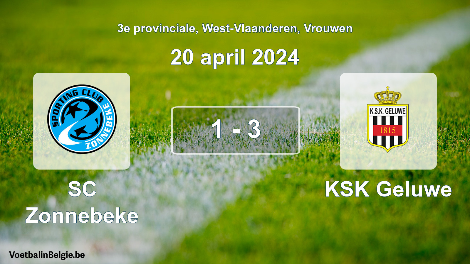 Gespeelde wedstrijd vrouwenvoetbal: SC Zonnebeke - KSK Geluwe 1 - 3 (20 april 2024)
