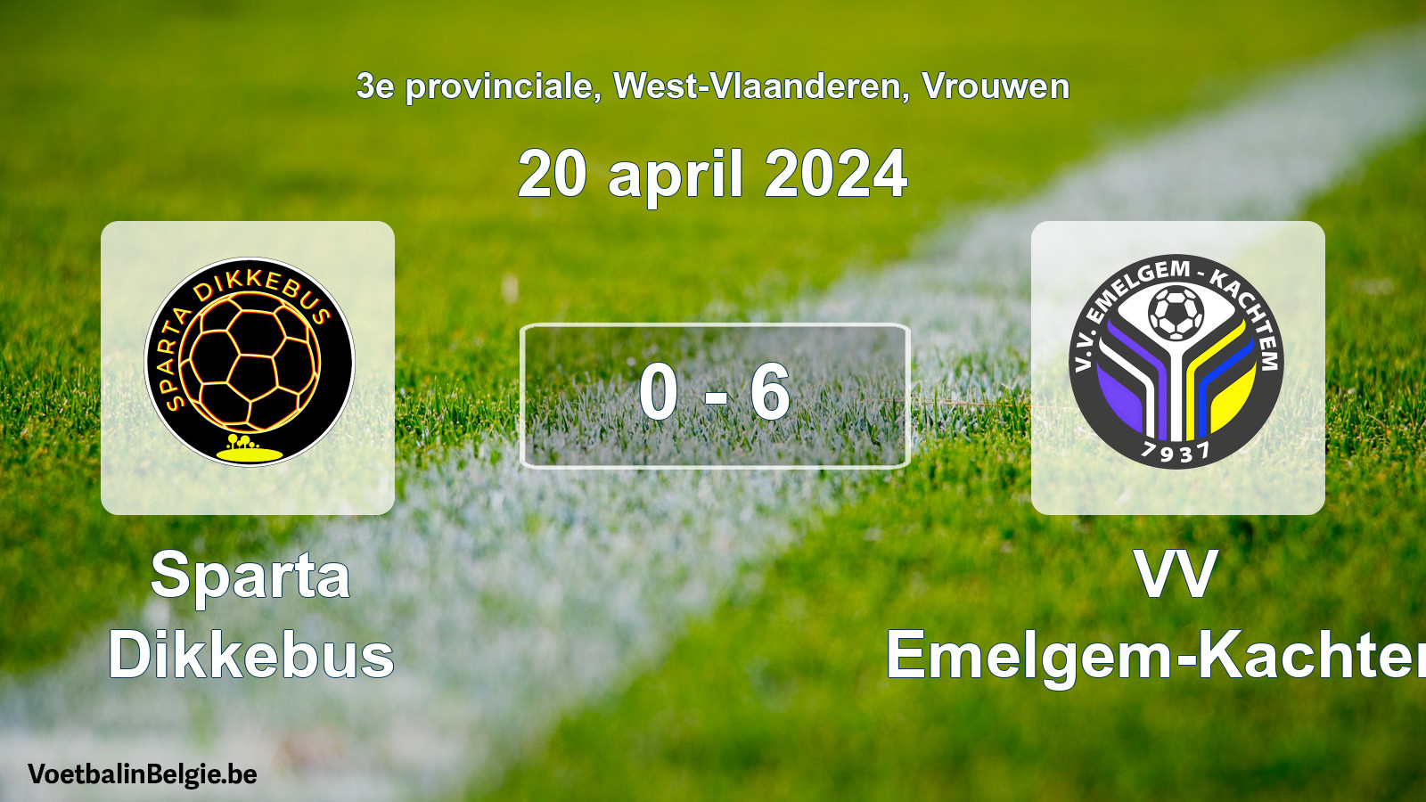 Gespeelde wedstrijd vrouwenvoetbal: Sparta Dikkebus - VV Emelgem-Kachtem 0 - 6 (20 april 2024)