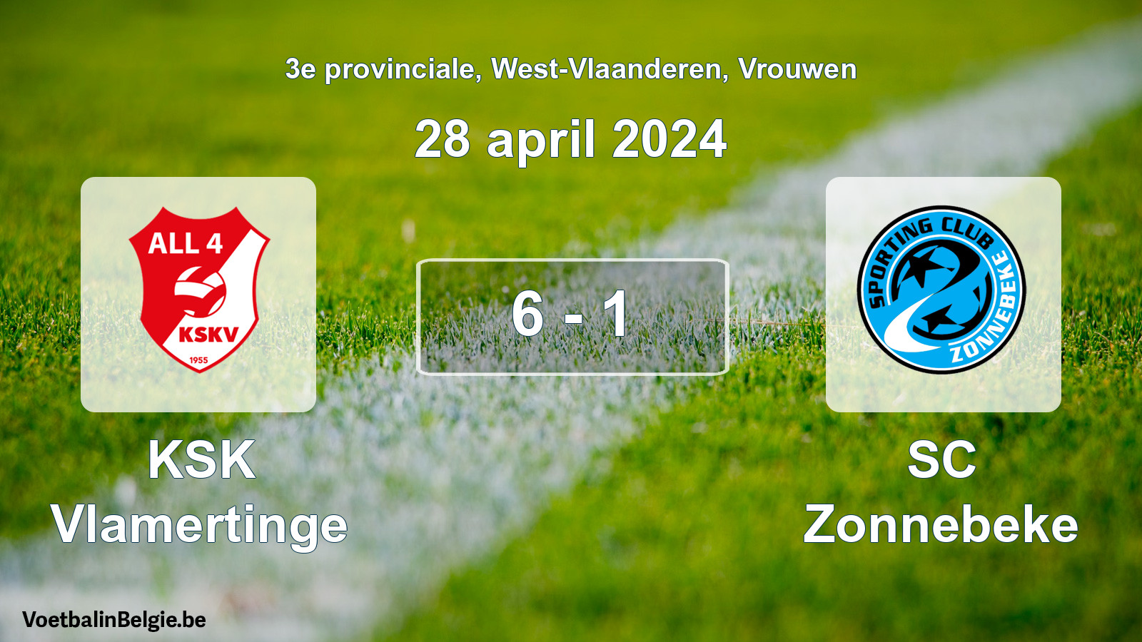 Gespeelde wedstrijd vrouwenvoetbal: KSK Vlamertinge - SC Zonnebeke 6 - 1 (28 april 2024)