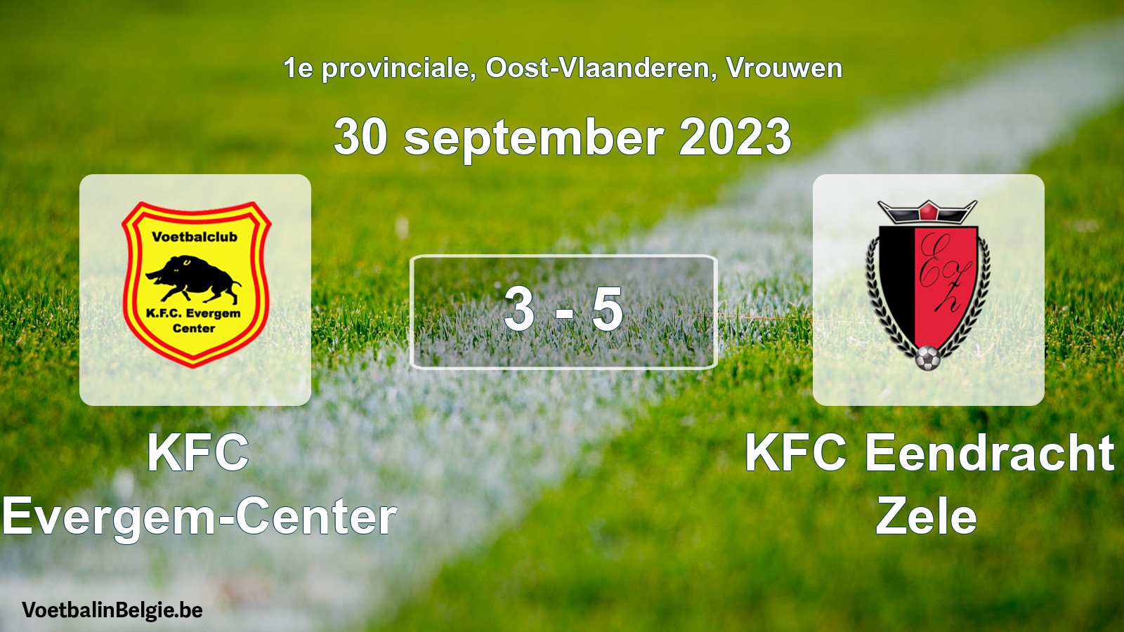 Gespeelde wedstrijd vrouwenvoetbal: KFC Evergem-Center - KFC Eendracht Zele 3 - 5 (30 september 2023)