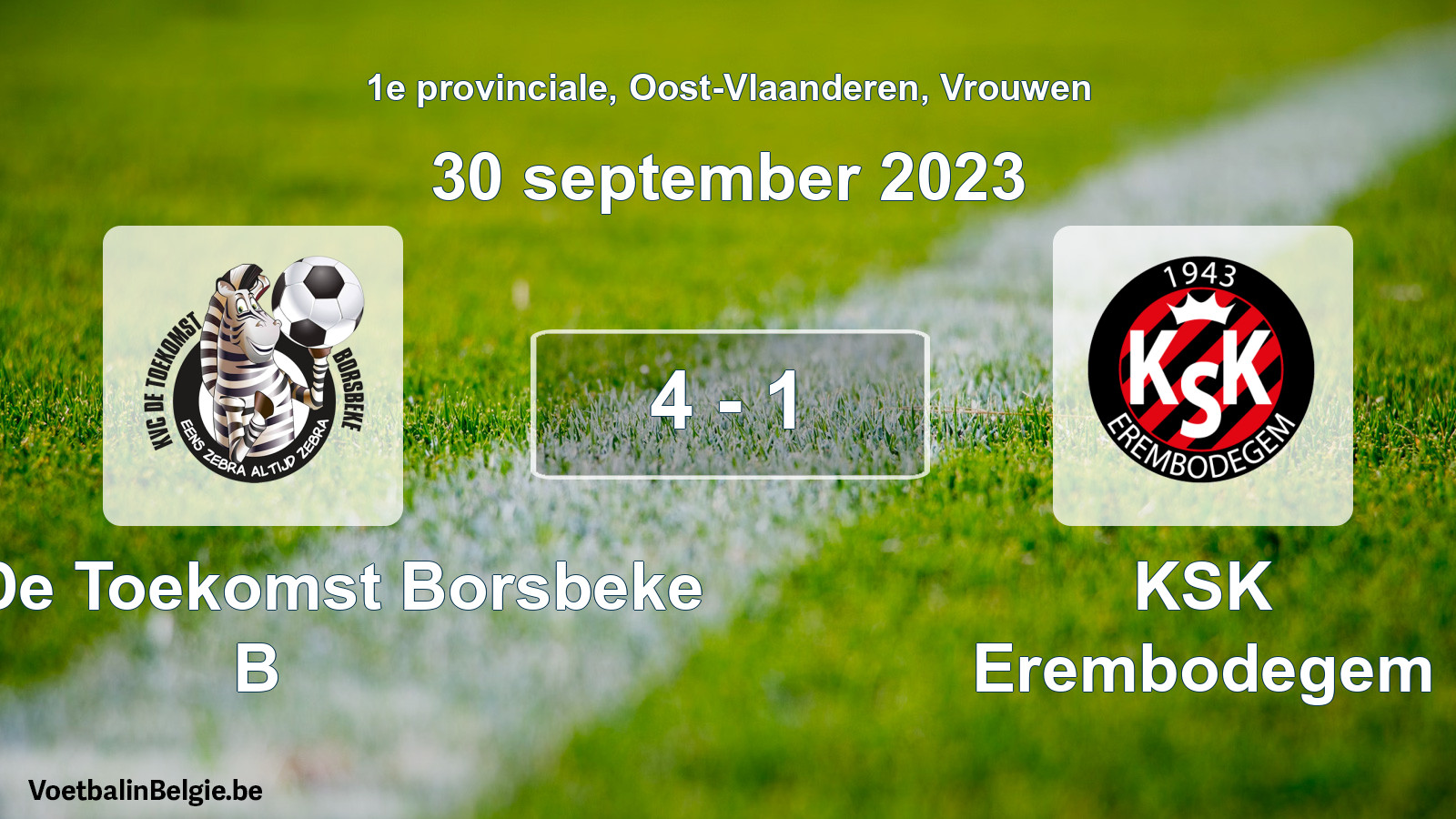 Gespeelde wedstrijd vrouwenvoetbal: KVC De Toekomst Borsbeke B - KSK Erembodegem 4 - 1 (30 september 2023)