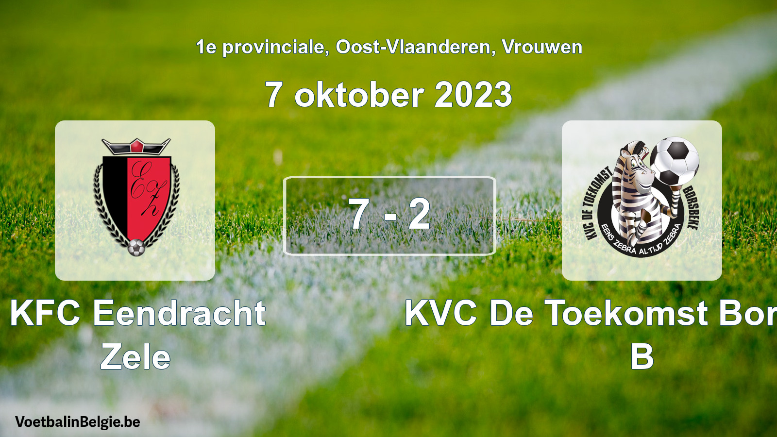 Gespeelde wedstrijd vrouwenvoetbal: KFC Eendracht Zele - KVC De Toekomst Borsbeke B 7 - 2 (7 oktober 2023)