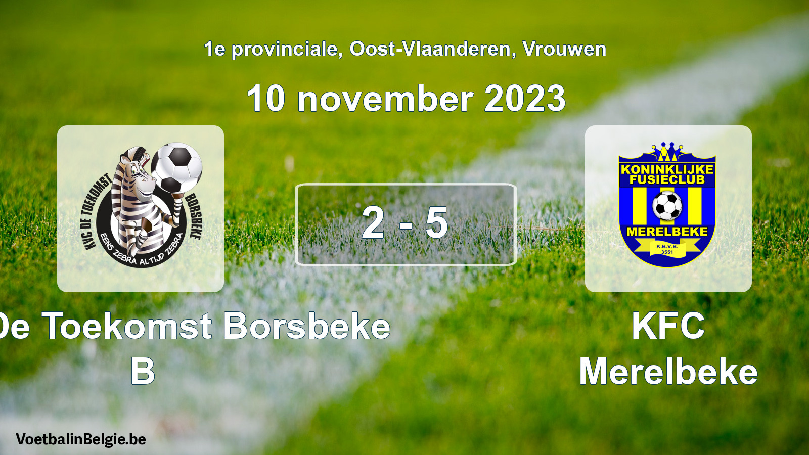Gespeelde wedstrijd vrouwenvoetbal: KVC De Toekomst Borsbeke B - KFC Merelbeke 2 - 5 (10 november 2023)