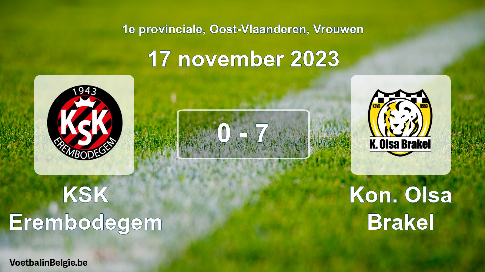 Gespeelde wedstrijd vrouwenvoetbal: KSK Erembodegem - Kon. Olsa Brakel 0 - 7 (17 november 2023)