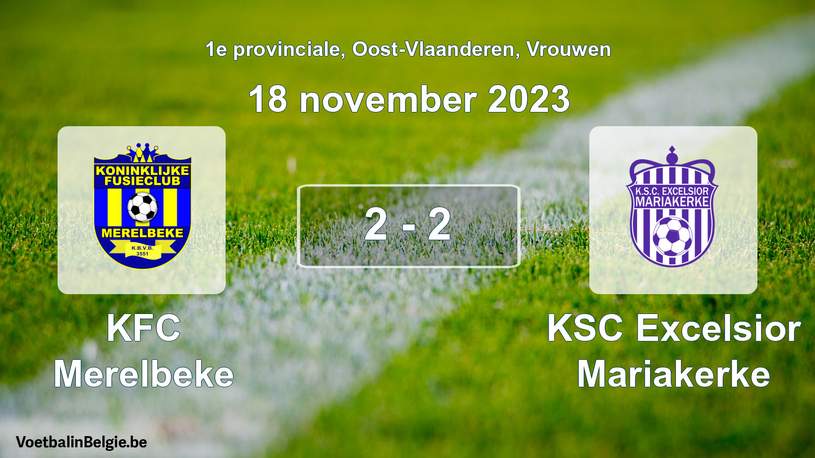 Gespeelde wedstrijd vrouwenvoetbal: KFC Merelbeke - KSC Excelsior Mariakerke 2 - 2 (18 november 2023)