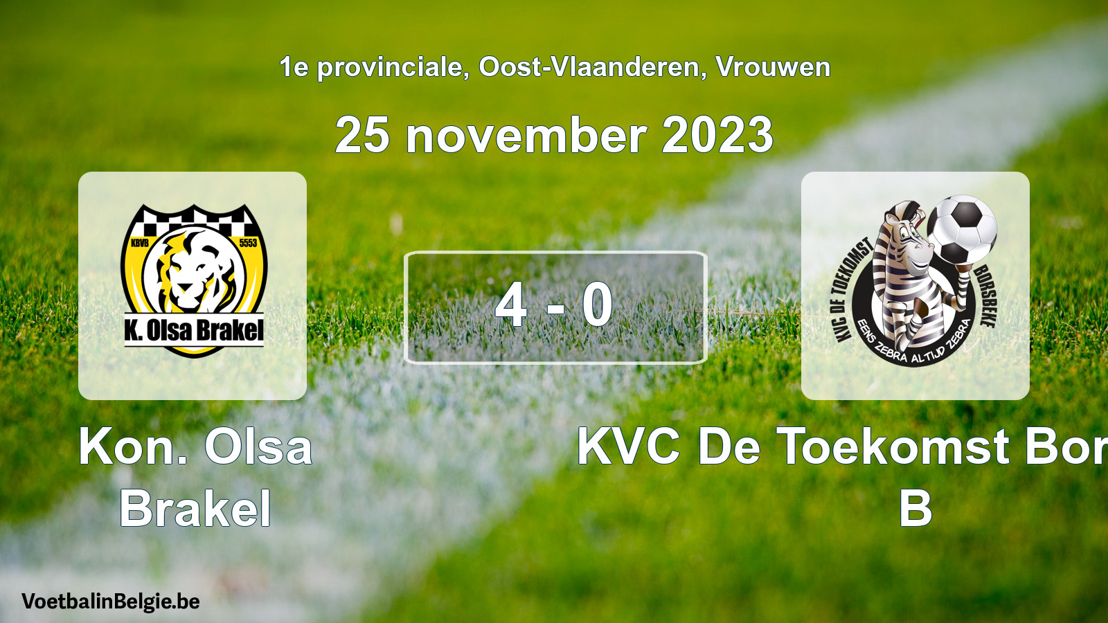 Gespeelde wedstrijd vrouwenvoetbal: Kon. Olsa Brakel - KVC De Toekomst Borsbeke B 4 - 0 (25 november 2023)