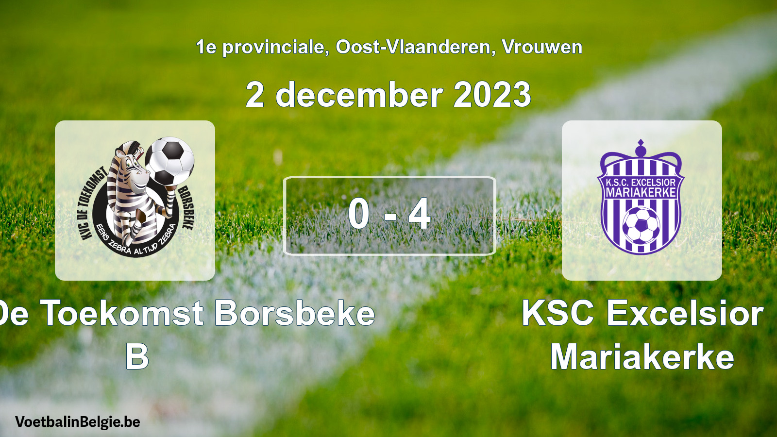 Gespeelde wedstrijd vrouwenvoetbal: KVC De Toekomst Borsbeke B - KSC Excelsior Mariakerke 0 - 4 (2 december 2023)