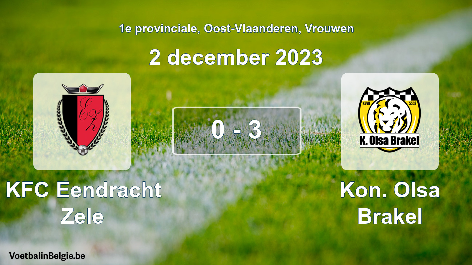 Gespeelde wedstrijd vrouwenvoetbal: KFC Eendracht Zele - Kon. Olsa Brakel 0 - 3 (2 december 2023)
